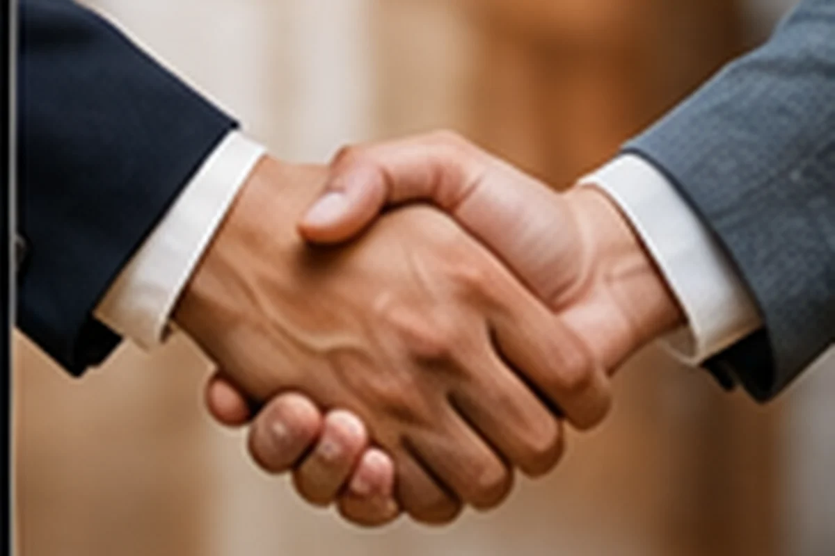 Two people shaking hands to mark an institutional partnership